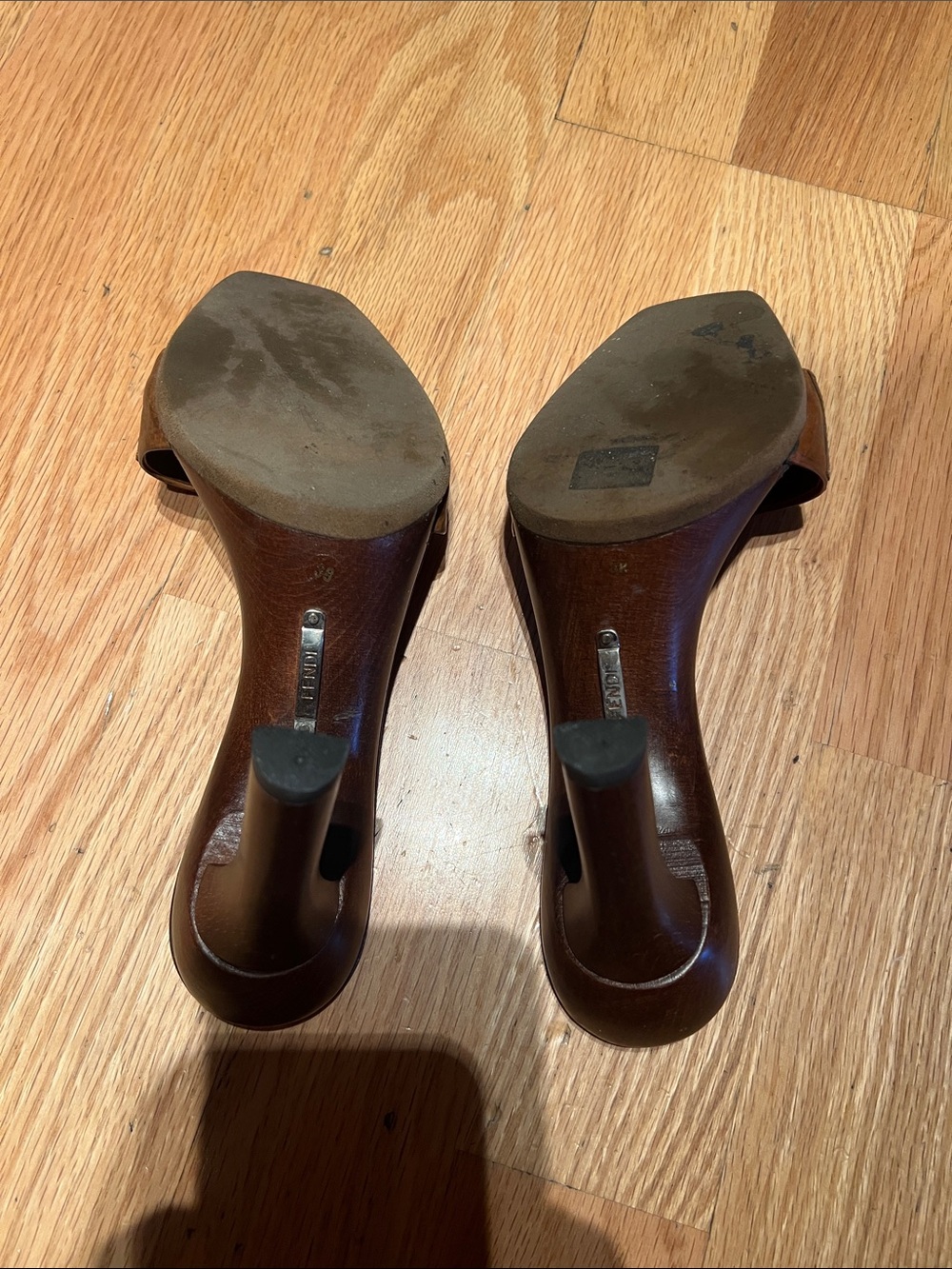 Fendi Brown Leather FF Logo Slide Mules - Picture 4 of 6